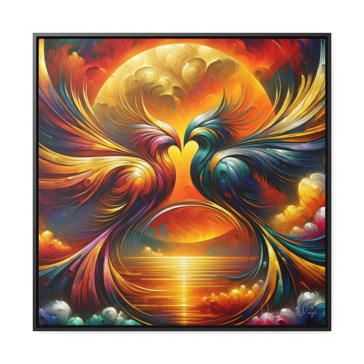 Passion Play of Tropics: Metallic Avian Love at Sunset - Abstract Art - My Divine Hands