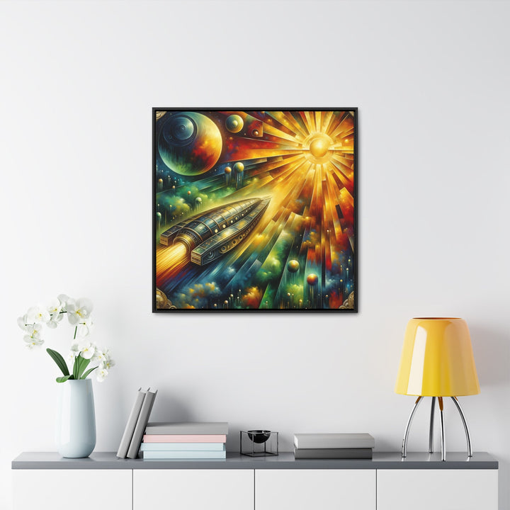 Temporal Escape: Sunrise over the Cosmogold Spaceship - Abstract Painting - My Divine Hands