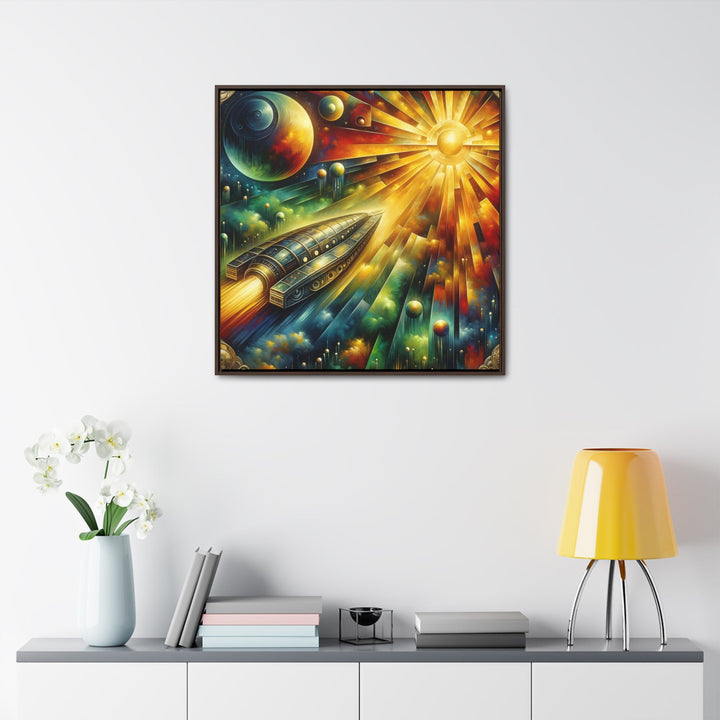 Temporal Escape: Sunrise over the Cosmogold Spaceship - Abstract Painting - My Divine Hands