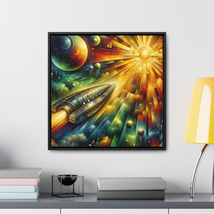 Temporal Escape: Sunrise over the Cosmogold Spaceship - Abstract Painting - My Divine Hands